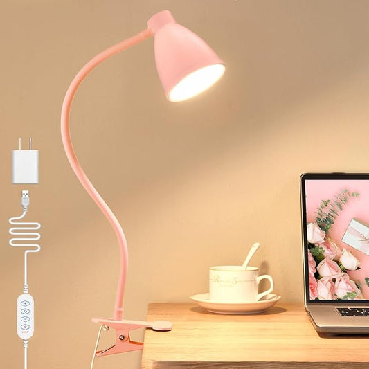 BOHON Cute Desk Lamp with Clamp 10W 38 LED Clip on Light, 3 Color 10 Brightness Auto Off Timer Flexible Gooseneck Pink Lamp Kawaii Accessories Desk Lights for Office Home Bed Bedside Reading, Pink