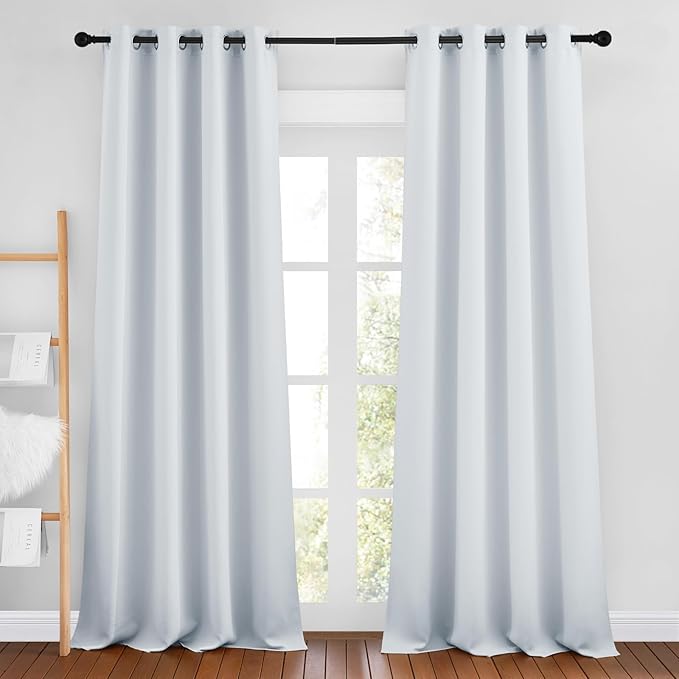 NICETOWN Greyish White Room Darkening 102 inch Curtains, Grommet Thermal Curtains Weighted Window Treatments for Living Room/Farmhouse, W46 x L102, 2 Panels