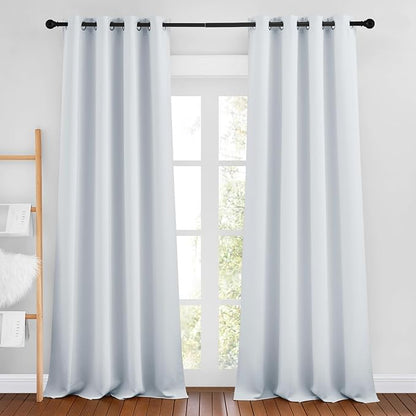 NICETOWN Greyish White Room Darkening 102 inch Curtains, Grommet Thermal Curtains Weighted Window Treatments for Living Room/Farmhouse, W46 x L102, 2 Panels