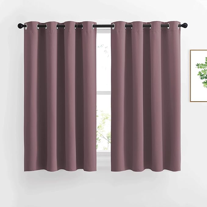 NICETOWN Short Blackout Curtains for Bathroom - Sound Reducing Window Treatment Thermal Insulated Grommet Vertical Drapes for Kitchen/Cafe/Nursery, Dry Rose, Set of 2, W52 x L45