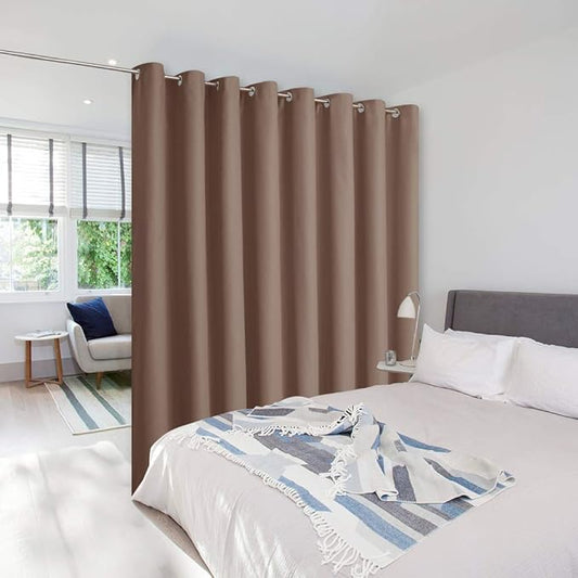 NICETOWN Noise Barrier Room Dividers Blind Screens Partitions, Home Decor Floor to Ceiling Divider Room Curtain for Shared Space, Office, Loft, Dorm, Hotel (1 Pcs, 9' Tall x 15' Wide, Cappuccino)