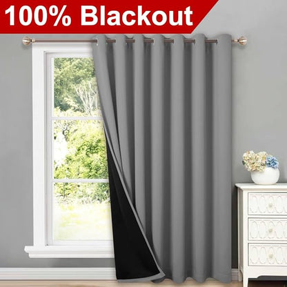 NICETOWN Total Shade Patio Door Curtain, Heavy-Duty Full Light Shading Sliding Door Drape Room Divider Curtain, Vertical Blind for Window（1 Panel, 100 inches Wide x 95 inches Long, Silver Gray