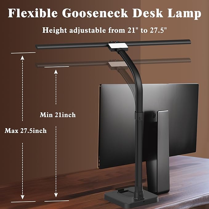 LED Desk Lamp for Home Office, 24W Bright Desk Lamp with Phone Holder Base - 25 Lighting Modes Eye-Caring Desk Light Adjustable Gooseneck Lamp for Workbench Drafting Reading Study