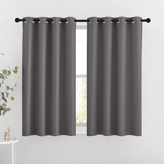 NICETOWN Blackout Curtains for Bedroom - Triple Weave Grommet Top Thermal Insulated Window Treatment Light Blocking Panels for Kitchen/Kids Room, Grey, W46 x L54, Set of 2