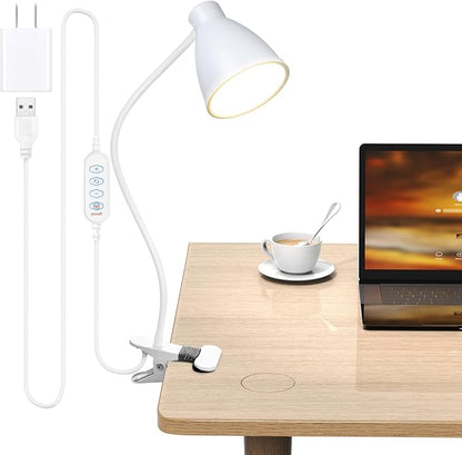 BOHON Clamp Lamp Reading Light 3 Color Modes 10 Brightness Dimmer Bedside Lamp 10W 38 LED Desk Lamp with Auto Off Timer 360° Flexible Gooseneck Clip on Light for Bed, USB Cord Include, White