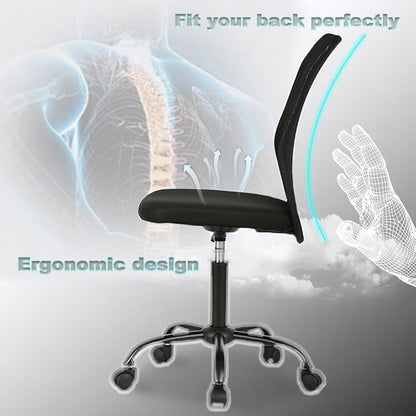 BestOffice Ergonomic Office Chair Desk Chair Mesh Computer Chair Armless Back Support Modern Executive Rolling Swivel Chair with Lumbar Support（Black）