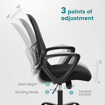 SMUG Office Chair, Mid Back Computer Ergonomic Mesh Desk with Larger Seat, Executive Height Adjustable Swivel Task with Lumbar Support and Armrests for Women Adults