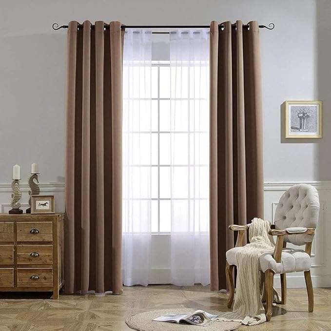 NICETOWN Light Reducing Grommet Curtains - (W52 x L120, Cappuccino, 2 Pieces) Tripe Woven Textured Soft Curtain Panels for Living Room Large Window Drapes