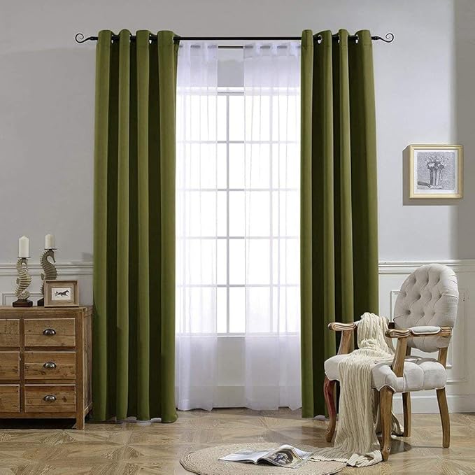 NICETOWN 84 inches Bedroom Curtains Panels - Functional Window Decorative Blackout Drapes for Bedroom, Thermal Insulated, Privacy Assured (Set of 2, 52 x 84 inches in Olive Green)