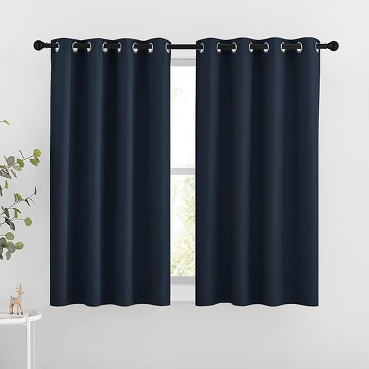 NICETOWN Blackout Curtains and Drapes for Kitchen - Thermal Insulated Solid Grommet Top Blackout Panels/Draperies for Kid's Room (Navy, 1 Pair, 46 x 54 Inch)