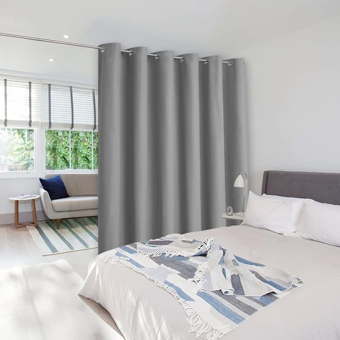 NICETOWN Room Separating Divider, Room Divider Curtain Screen Partitions, Vertical Blind for Sling Door, Blackout Window Curtains Privacy Blinds for Patio (Silver Grey, 1 Panel, 7ft Tall x 10ft Wide)