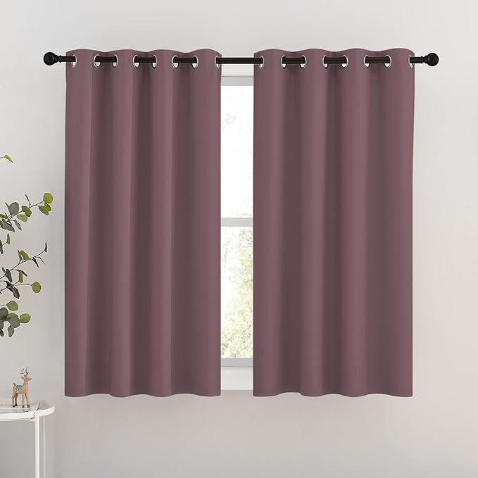 NICETOWN Dry Rose Blackout Short Curtains for Bathroom - Triple Weave Grommet Thermal Insulated Window Treatment Light Blocking Drapes for Cafe/Home Office/Bedroom, W46 x L54, Set of 2