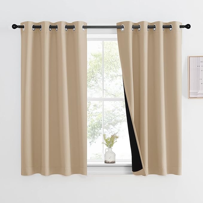 NICETOWN Room Warming Curtains, Bedroom Full Blackout Curtain Panel, Great Job for Blocking Light, Complete Blackout Drapery with Black Liner for Night Shift (Biscotti Beige, 1 Panel, 46 by 54-inch)