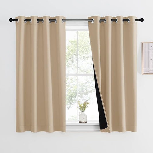 NICETOWN Room Warming Curtains, Bedroom Full Blackout Curtain Panel, Great Job for Blocking Light, Complete Blackout Drapery with Black Liner for Night Shift (Biscotti Beige, 1 Panel, 46 by 54-inch)