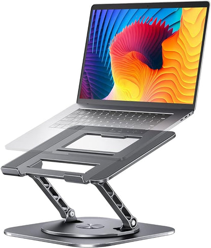 Adjustable Laptop Stand with 360 Rotating Base, Computer Stand for Laptop Ergonimic Foldable Laptop Riser for Desk Compatible with MacBook Pro/Air Notebook up to 16 Inches, Grey