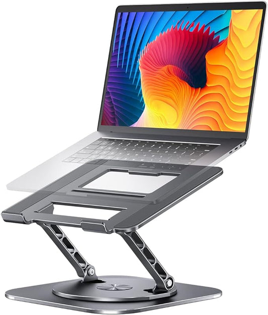 Adjustable Laptop Stand with 360 Rotating Base, Computer Stand for Laptop Ergonimic Foldable Laptop Riser for Desk Compatible with MacBook Pro/Air Notebook up to 16 Inches, Grey