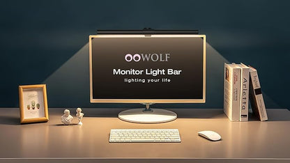 OOWOLF Monitor Light Bar with Backlight CRI≥95, Screen Light Bar, Desk Lamp for Eye-Caring,Dual Light,Filter Blue-Light,3-Color Mode,Memory Dimming,e-Reading Task Lamp,Computer Light for Home Office