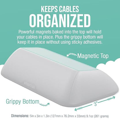 Smartish Magnetic Cord Holder - Bigger Cable Wrangler Organizer with Magnet Clips for Charger Management on Desktop, Nightstand, or Side Table - Holds 6+ Cables - Snow Day White