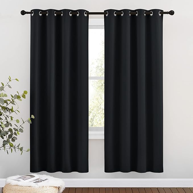 NICETOWN Blackout Curtain Panels 72 inches Length - Light Reducing Thermal Insulated Solid Grommet Room Darkening for Bedroom/Night Shift (Set of 2, 46 inches Wide, Black)