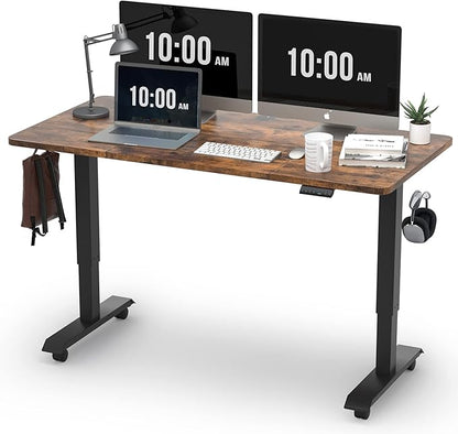 Monomi Electric Standing Desk, Height Adjustable Desk 55x 24 Inches, Ergonomic Home Office Sit Stand Up Desk with Memory Preset Controller (Black Frame/Rustic Brown Top)