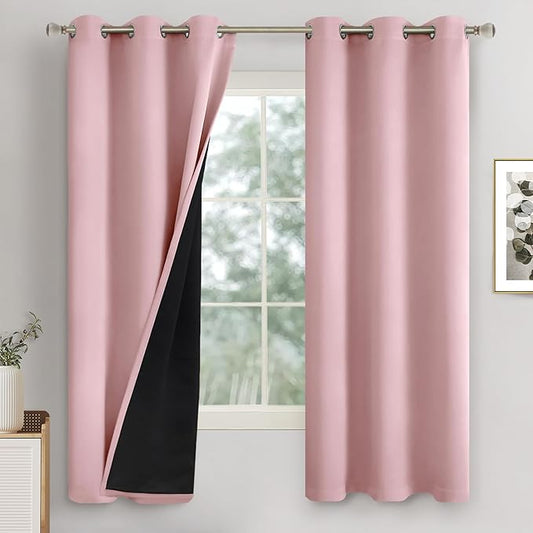 Pink Blackout Curtains for Bedroom 63 Inch Length, Girls Baby Bedroom Curtains Thermal Insulated 100% Light Blocking Soundproof Grommet Kids Curtains for Nursery, Each 42 Inch Wide, 2 Panels