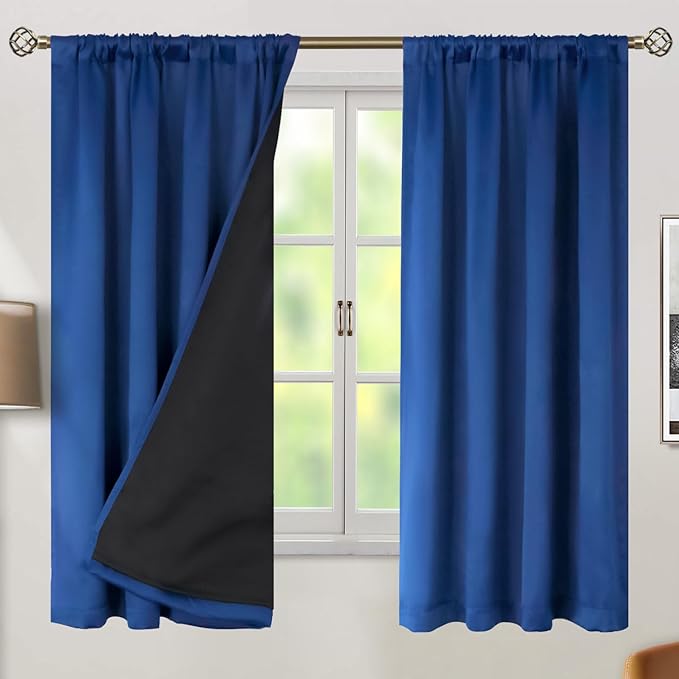 BGment 100% Blackout Curtains for Bedroom 63 Inch Length, Rod Pocket with Thermal Insulated Liner Full Room Darkening Curtains for Living Room, Each Window Curtains 2 Panels, 42 x 63 Inch, Royal Blue