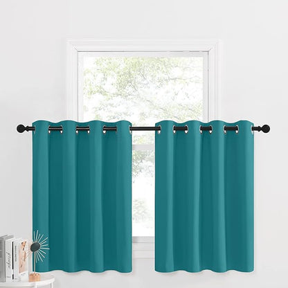 NICETOWN Cafe Curtains 36 Inch Length, Kitchen Window Curtains Over Sink, Set 2 Pack Privacy Thermal Insulated Short Curtain for Bathroom Basement Small Windows Cover, Peacock Teal, 52" Wide