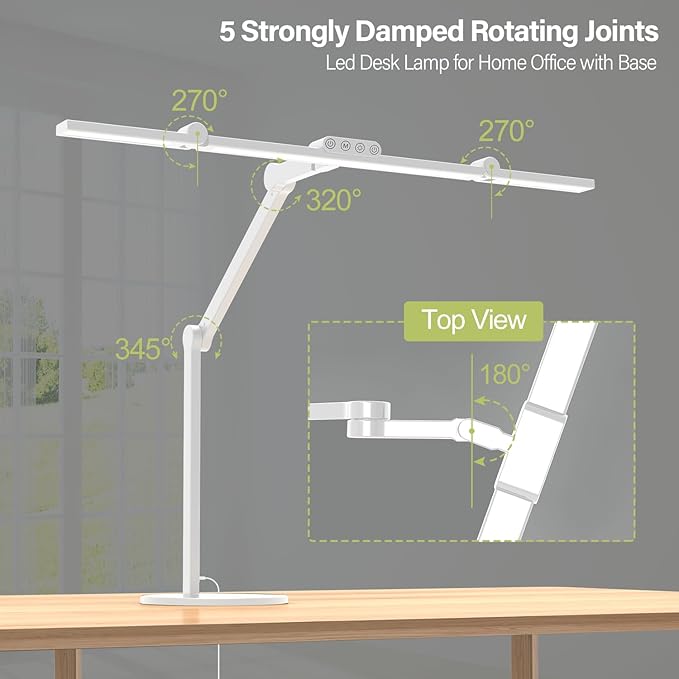 Micomlan Led Desk Lamp with Atmosphere Lighting, Rotatable Tall Architect Desk Lamp for Home Office with Swing Arm, 24W Bright Auto Dimming Adjustable Desk Light with Base for Table Computer