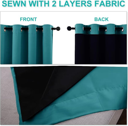 NICETOWN 100% Blackout Window Curtain Panel, Heat and Full Light Blocking Drape with Black Liner for Nursery, 84" Drop Thermal Insulated Drapery (Peacock Teal, 1 Piece, 70" Wide Each Panel)