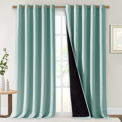 NICETOWN Aqua Blue 100% Blackout Curtains for Windows, Super Heavy-Duty Black Lined Total Darkness Drapes for Bedroom, Privacy Assured Window Treatment for Patio (Pack of 2, 70" W x 108" L)