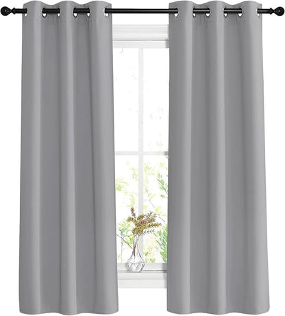 NICETOWN Silver Grey Bedroom Curtains 63 inch Length 2 Panels Set - Solid Thermal Insulated Grommet Light Blocking Blackout Curtains & Drapes for Living Room, W37 x L63