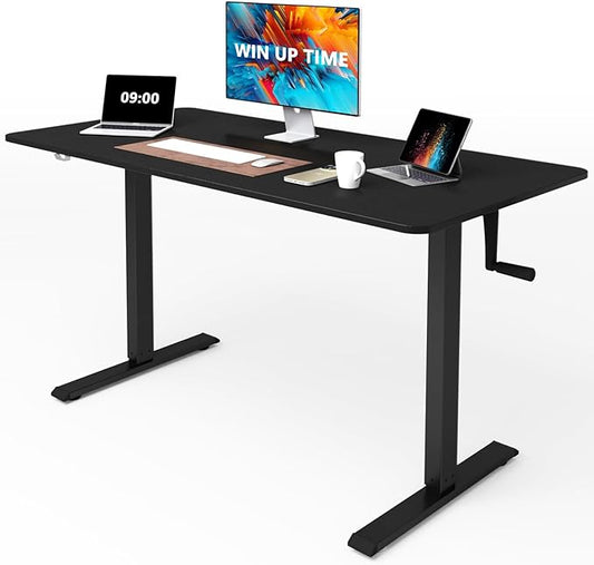 Whole Piece Top Manual Standing Desk Adjustable Height- Crank Stand Up Desk, Sit Stand Desk with Frame & Desktop, Computer Desk