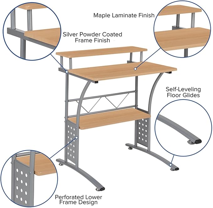 Flash Furniture Clifton Maple Computer Desk with Top and Lower Storage Shelves 28 Inch