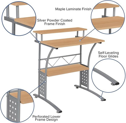 Flash Furniture Clifton Maple Computer Desk with Top and Lower Storage Shelves 28 Inch