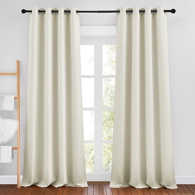 NICETOWN Room Darkening Window Curtains 90 inch Length - Thermal Insulated Grommet Light Blocking Solid Curtain Drapes for Bedroom/Living Room (Beige, Set of 2, 46" Wide Per Panel)