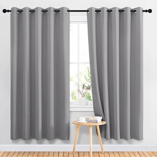 NICETOWN Blackout Curtains Panels for Bedroom - 3 Pass Microfiber Noise Reducing Thermal Insulated Solid Ring Top Blackout Window Drapes (2 Panels, 66 x 72 Inch, Silver Grey)