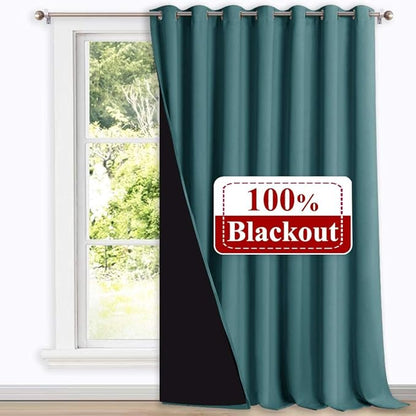 NICETOWN Sound Reducing Room Divider Curtains, 100% Black-Out Patio Curtain, Wide Lined Drape, Keep Warm Drapery, Sliding Glass Door Panel for Night Shift（Sea Teal, 1 Panel, 100 inches x 108 inches