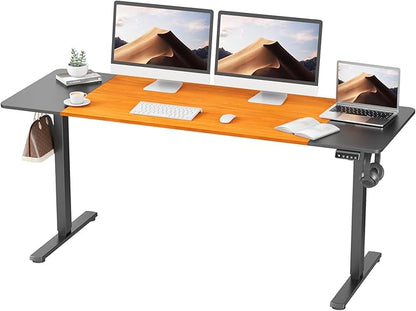 Electric Standing Desk, 67" x 23.6" Height Adjustable Sit Stand Desk with Splice Board for Home Office, Computer Desk Memory Preset (Black Frame, Black & Cherry Desktop)