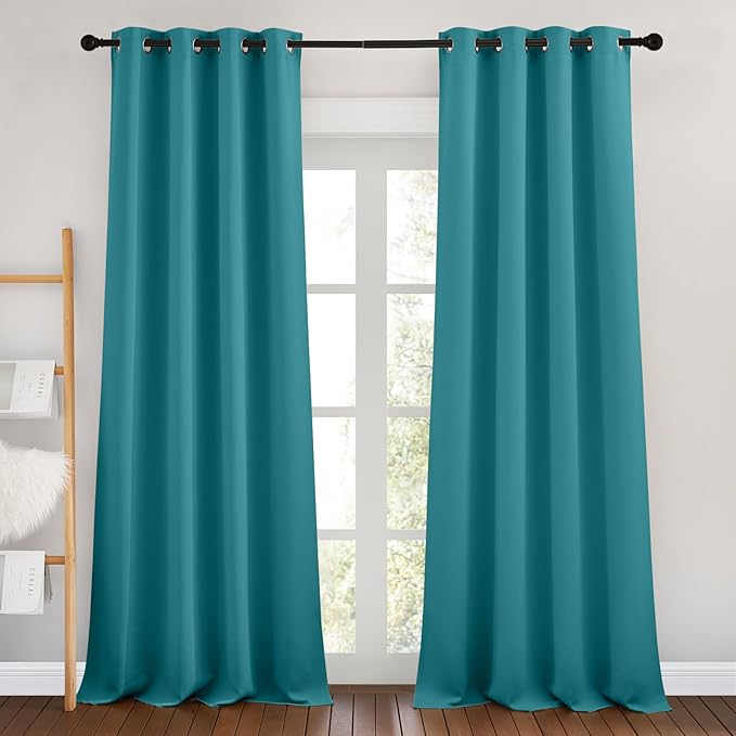 NICETOWN Peacock Teal Blackout Curtains & Drapes - Thermal Insulated Grommet Blackout Light Blocking Room Darkening Window Treatments for Bedroom/Living Room (2 Panels, W46 x L90)