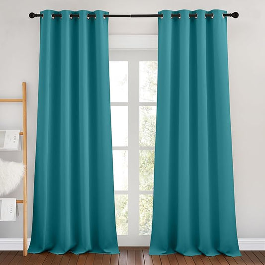 NICETOWN Peacock Teal Blackout Curtains & Drapes - Thermal Insulated Grommet Blackout Light Blocking Room Darkening Window Treatments for Bedroom/Living Room (2 Panels, W46 x L90)