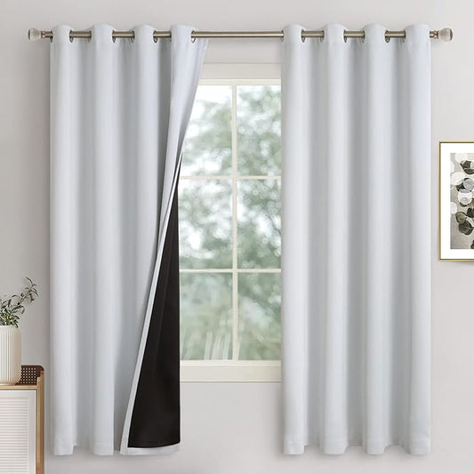 Greyish White Blackout Curtains 72 Inch Length 2 Panels for Bedroom Room, 100% Light Blocking Thermal Insulated Soundproof Grommet Middle Length Window Curtains for Darkening Each 52 Inch Wide