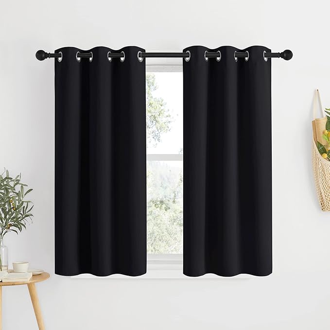 NICETOWN Blackout Bedroom Curtains for Windows 50 inch Long - Solid Thermal Insulated Grommet Light Reducing Black Panels Window Treatment for Kitchen/Cafe (Black, 2 Panels 34 in x 50 in (W x L))