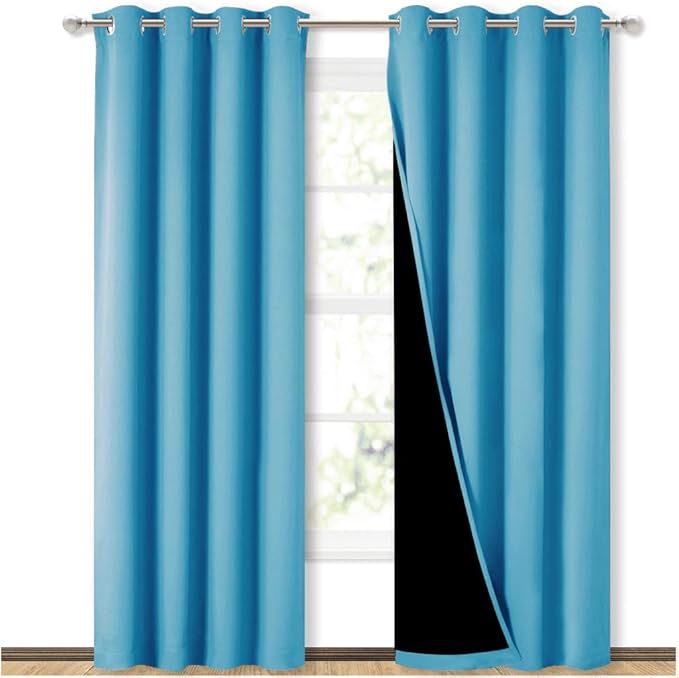 NICETOWN 100% Blackout Curtains 84 inches Long, Pair of Energy Smart & Noise Blocking Out Drapes for Baby Room Window, Thermal Insulated Guest Room Lined Window Dressing(Teal Blue, 52 inches Wide)