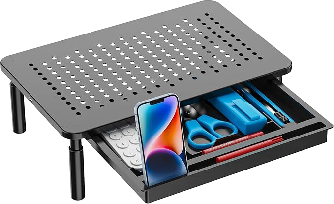 WALI Computer Monitor Stand with Storage, Desk Monitor Riser 3 Height Adjustable, Laptop Riser with Airflow Vents, Desk Organizer for Computer, Laptop, Printer, Notebook (STT003D-B), 1 Pack, Black