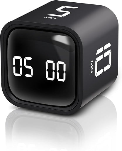 VEWINGL Cube Pomodoro Timer,Rotation Timer,5/10/30/60 Minutes and Custom Countdown,Productivity Timer,Pause and Resume,Silent,Vibrate and Adjustable Sound Alarm for Tasks,Work,Study,Kitchen