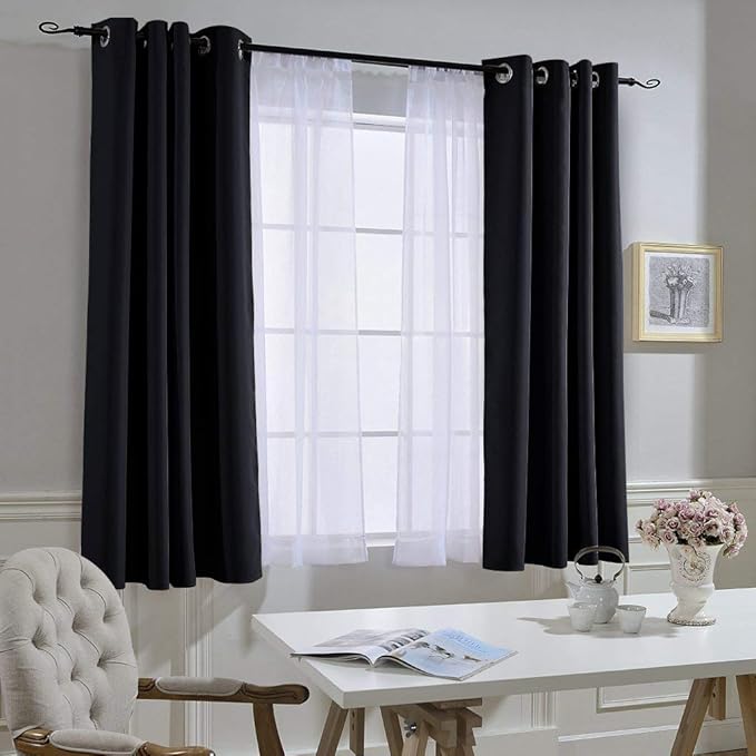 NICETOWN Blackout Curtains 63 inch Length 2 Panels Burg - Easy Care Solid Thermal Curtains Grommet Blackout Window Treatments for Bedroom/Kids Room (W52 x L63, Black)