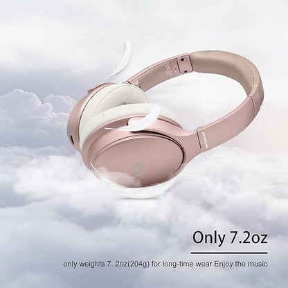 INFURTURE Rose Gold Active Noise Cancelling Headphones with Microphone Wireless Over Ear Bluetooth, Deep Bass, Memory Foam Ear Cups, Quick Charge 40H Playtime, for TV, Travel, Home Office