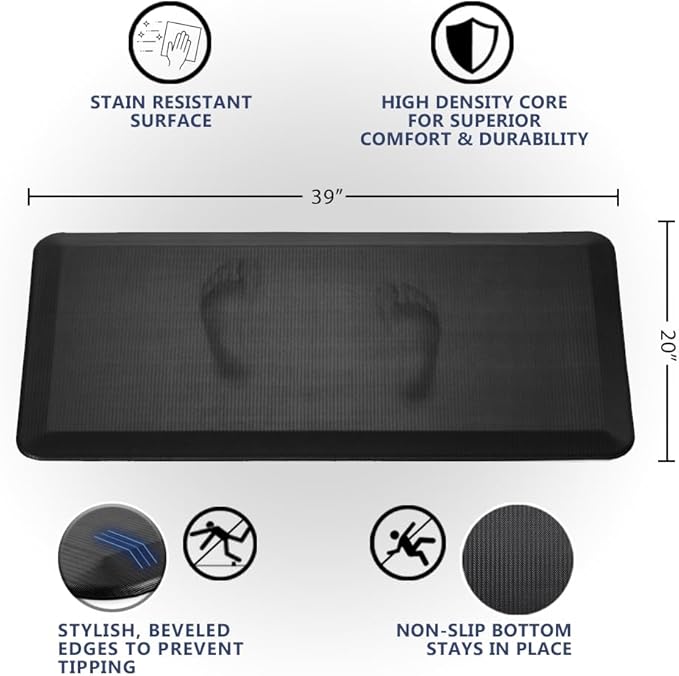 ComfiLife Anti Fatigue Floor Mat – 3/4 Inch Thick Perfect Kitchen Mat, Standing Desk Mat – Comfort at Home, Office, Garage – Durable – Stain Resistant – Non-Slip Bottom (20" x 39", Black)