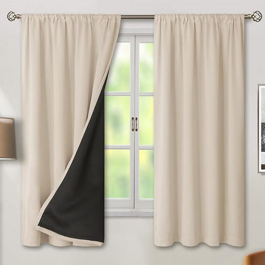 BGment Blackout Curtains for Bedroom 63 Inch Length, Thermal Insulated Full Room Darkening Soundproof Window Curtains Drapes with Rod Pocket, 2 Panels，Each Panel 42 Inch Wide, Champagne