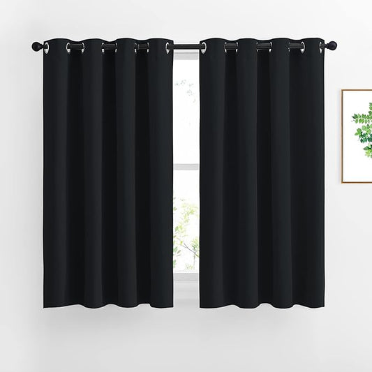 NICETOWN Window Curtains Blackout Drapes - Black Energy Saving Blackout Draperies for Bedroom/Living Room (2 Panels, 52 inches Wide by 45 inches Long)